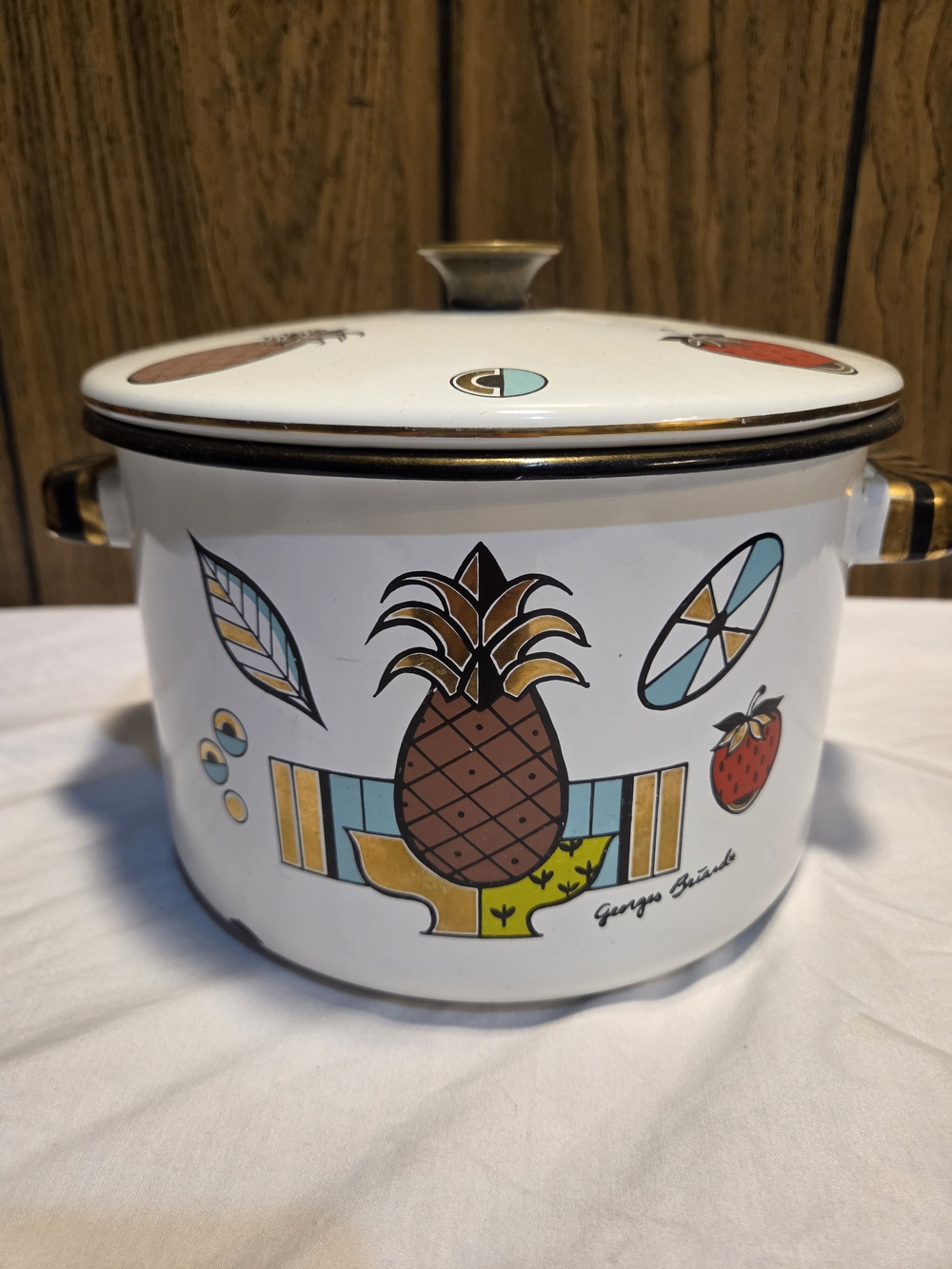 Georges Briard Ambrosia Pot With Lid Vintage MCM Pinaple Strawberry